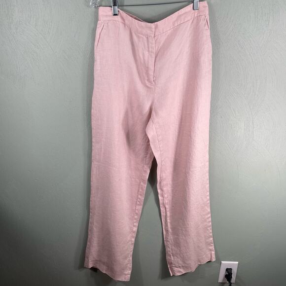 Zara Pink Linen Pants Large Women Flat Front Breathable Chic Comfort Summer Wear - Picture 6 of 8